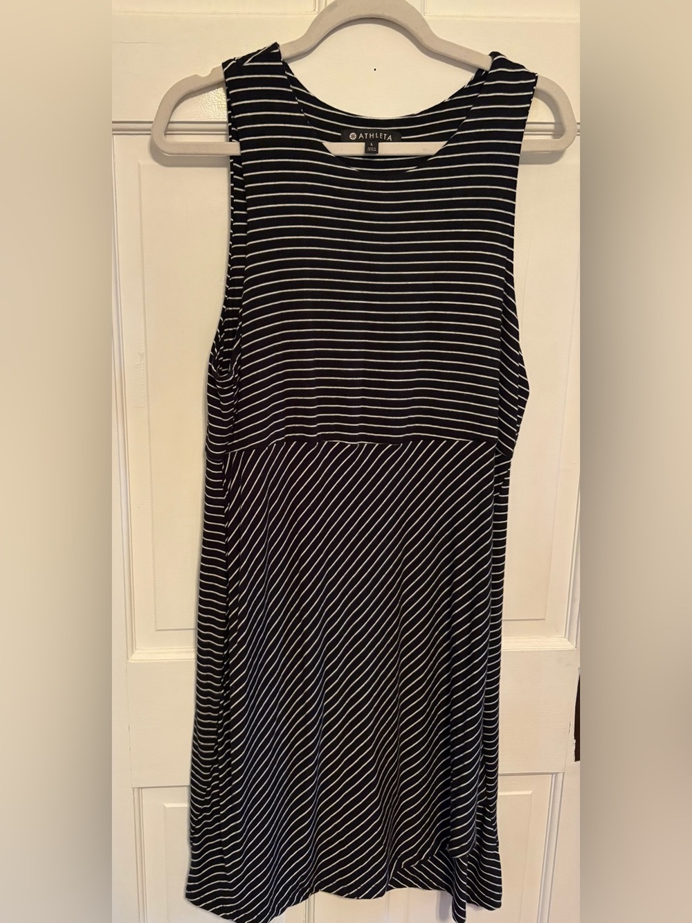 Athleta Black & White Striped Sleeveless Midi Dress